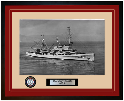 USS CHANTICLEER ASR-7 Framed Navy Ship Photo Burgundy