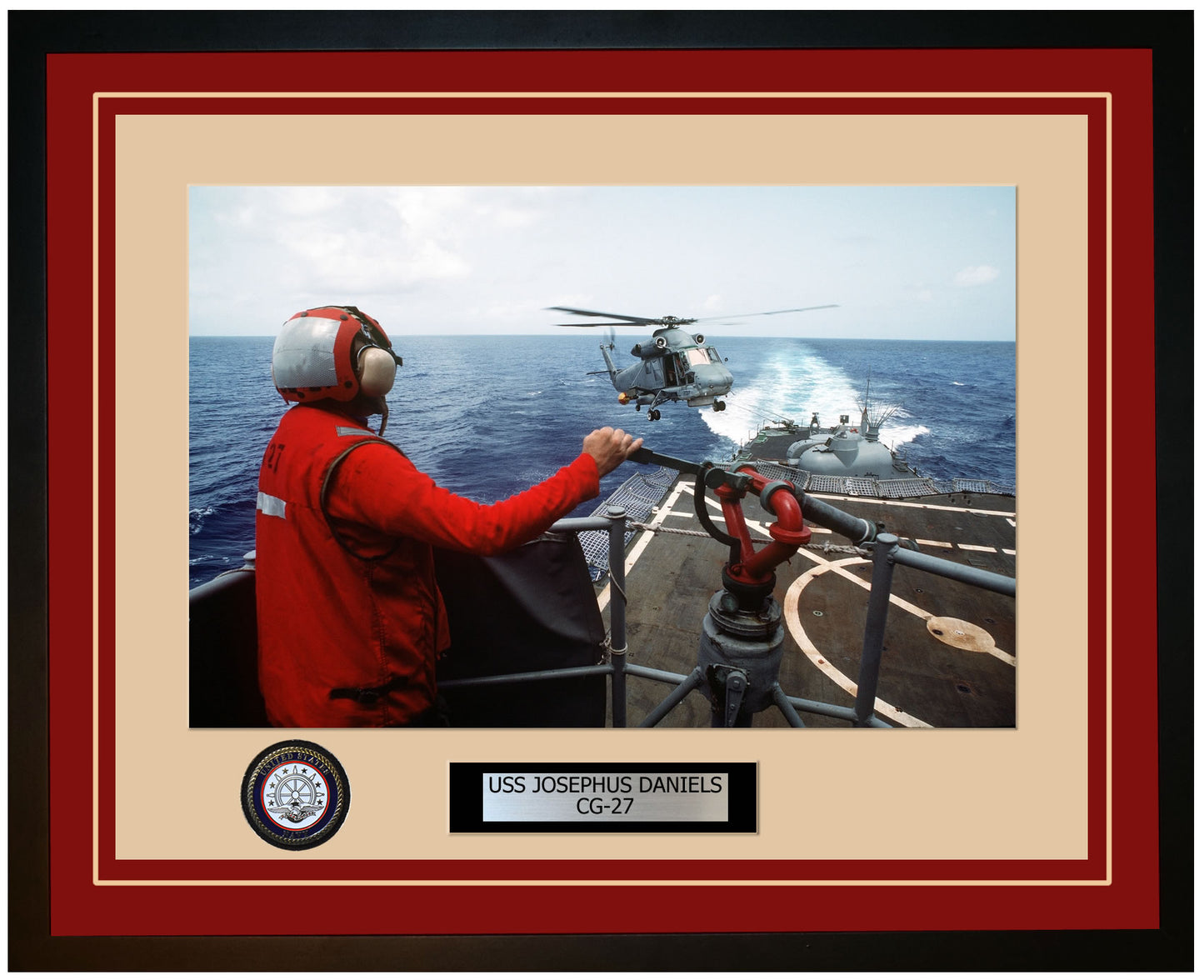 USS JOSEPHUS DANIELS CG-27 Framed Navy Ship Photo Burgundy