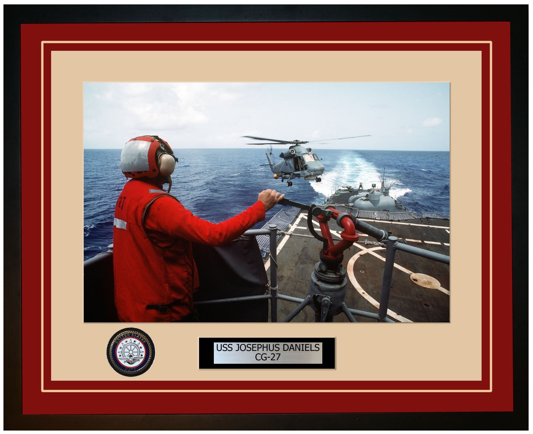 USS JOSEPHUS DANIELS CG-27 Framed Navy Ship Photo Burgundy