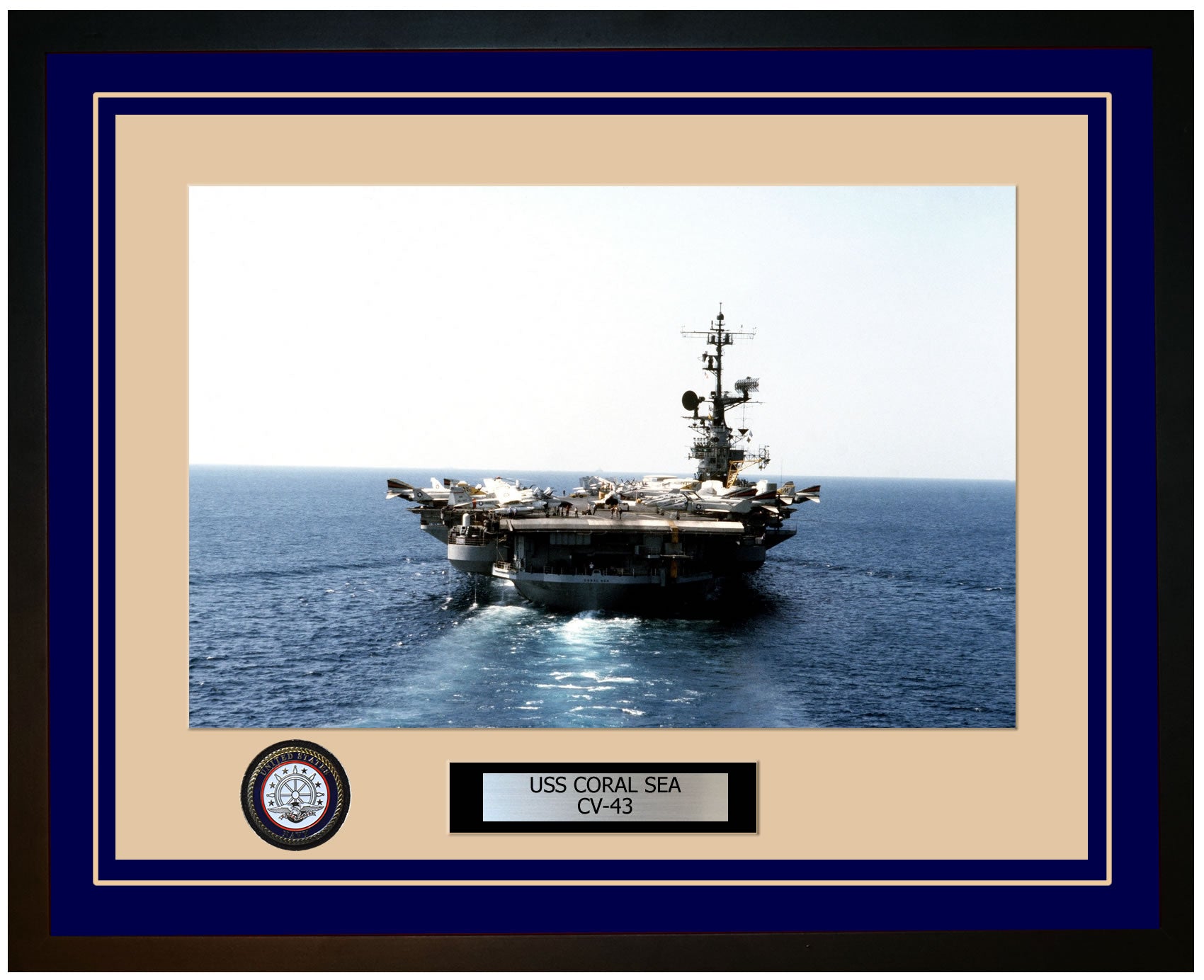 USS CORAL SEA CV-43 Framed Navy Ship Photo Blue