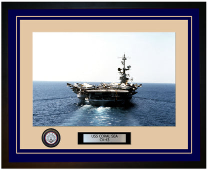 USS CORAL SEA CV-43 Framed Navy Ship Photo Blue