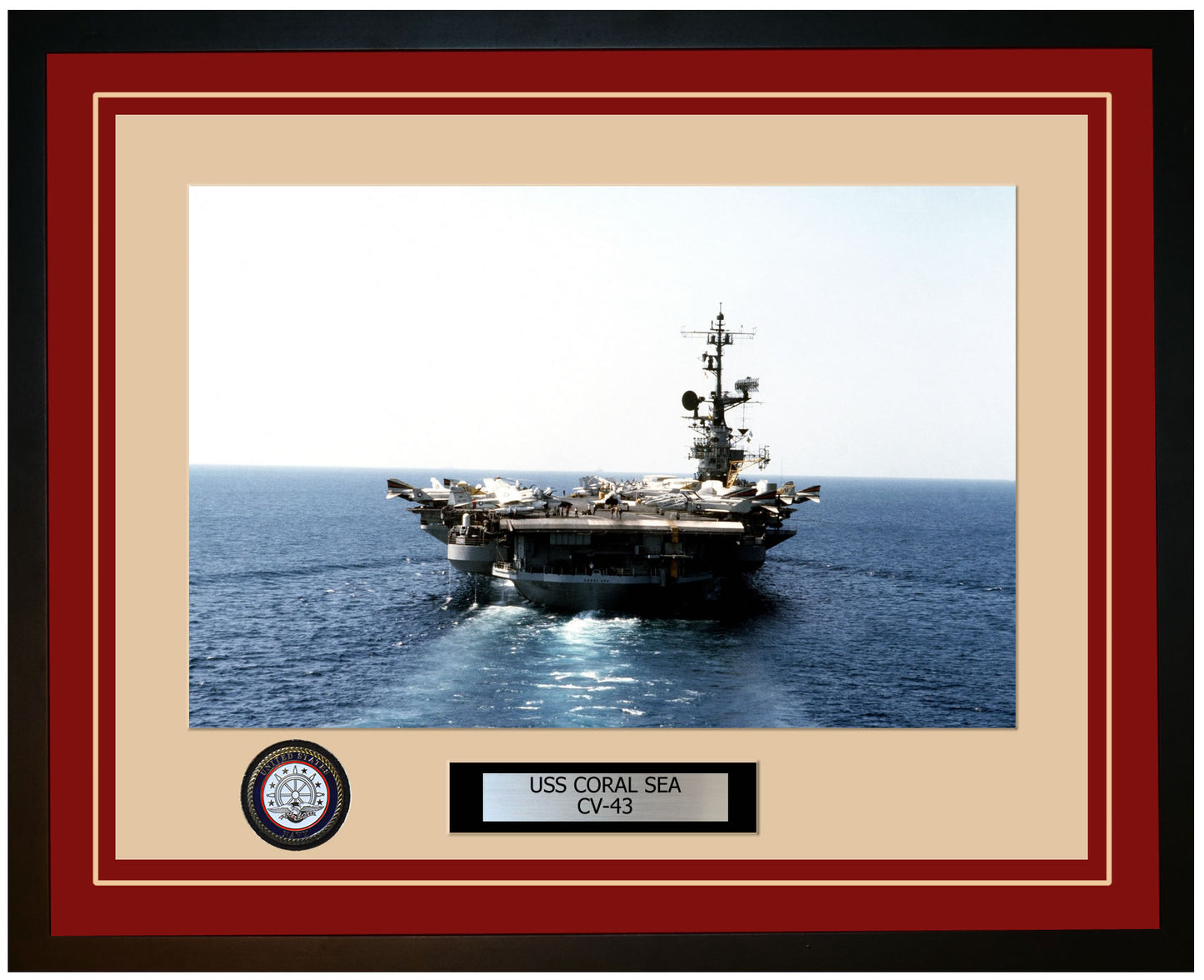 USS CORAL SEA CV-43 Framed Navy Ship Photo Burgundy