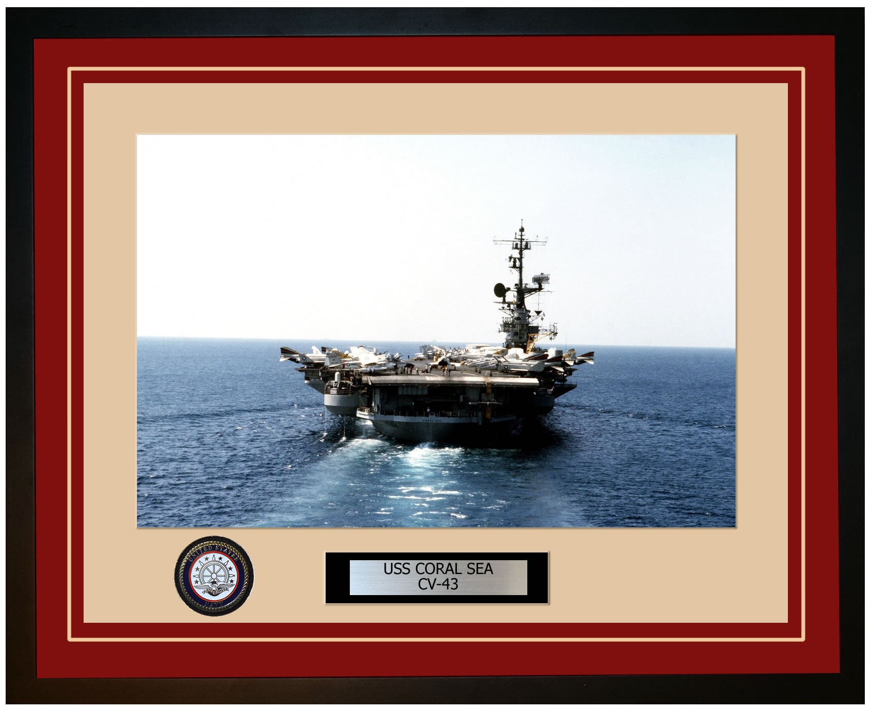 USS CORAL SEA CV-43 Framed Navy Ship Photo Burgundy