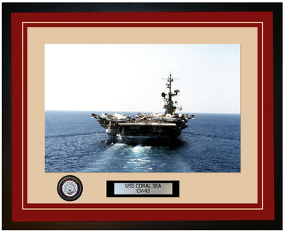 USS CORAL SEA CV-43 Framed Navy Ship Photo Burgundy