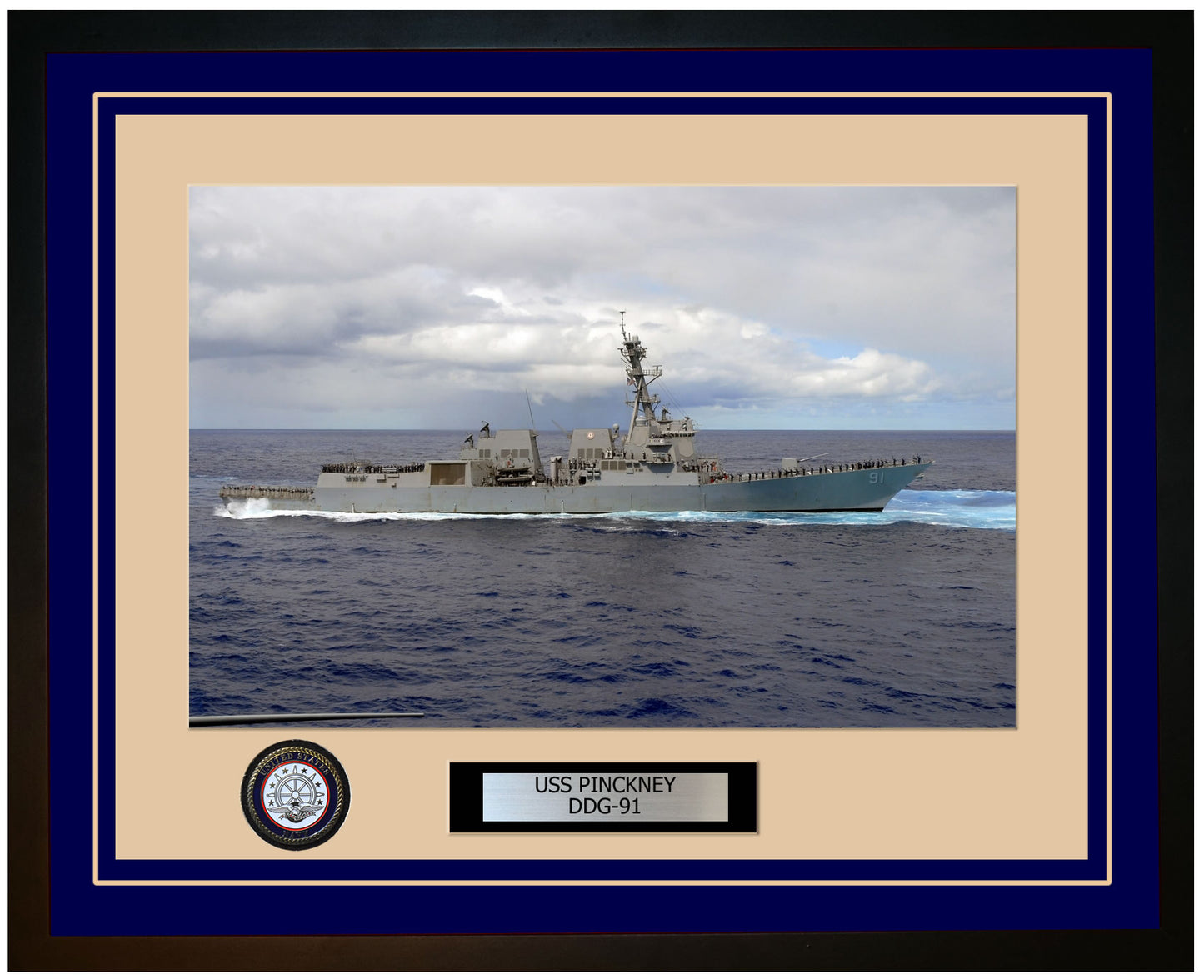 USS PINCKNEY DDG-91 Framed Navy Ship Photo Blue