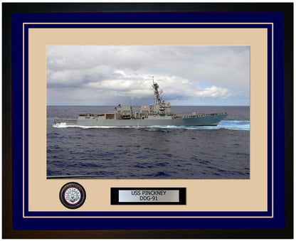 USS PINCKNEY DDG-91 Framed Navy Ship Photo Blue
