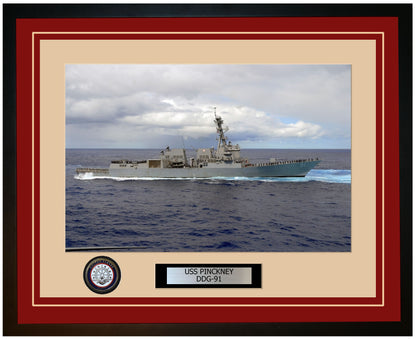 USS PINCKNEY DDG-91 Framed Navy Ship Photo Burgundy