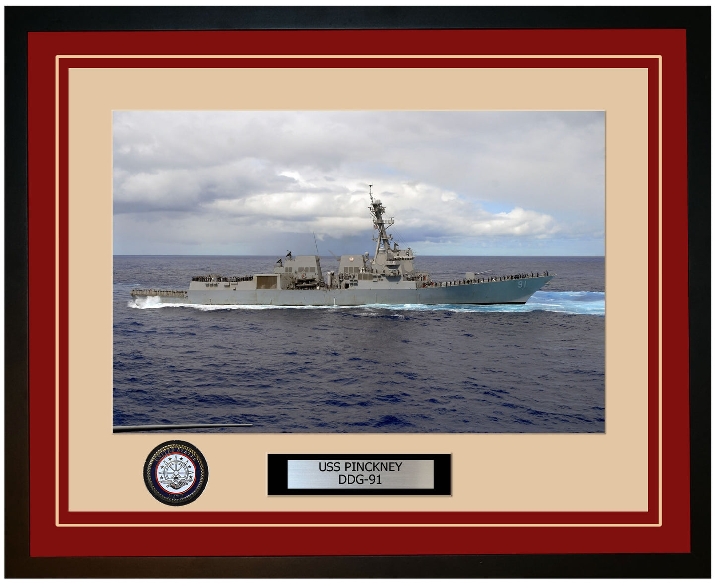 USS PINCKNEY DDG-91 Framed Navy Ship Photo Burgundy