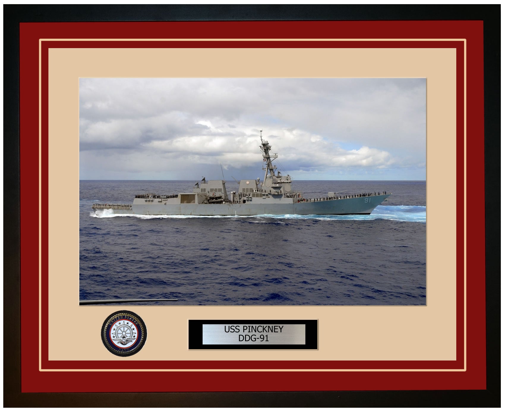 USS PINCKNEY DDG-91 Framed Navy Ship Photo Burgundy