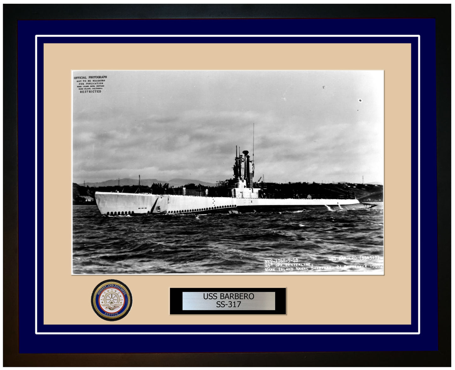 USS Barbero SS-317 Framed Navy Ship Photo Blue