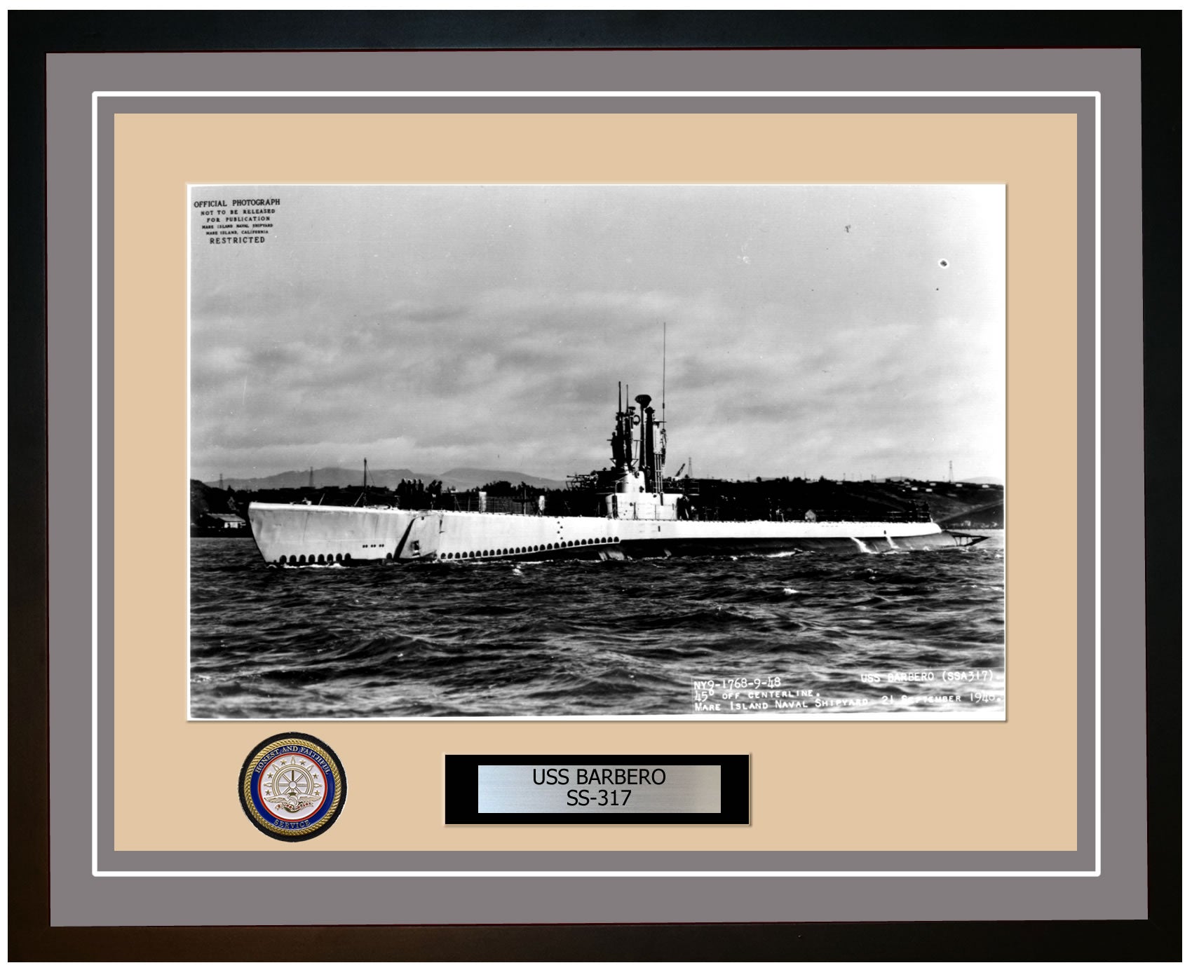 USS Barbero SS-317 Framed Navy Ship Photo Grey