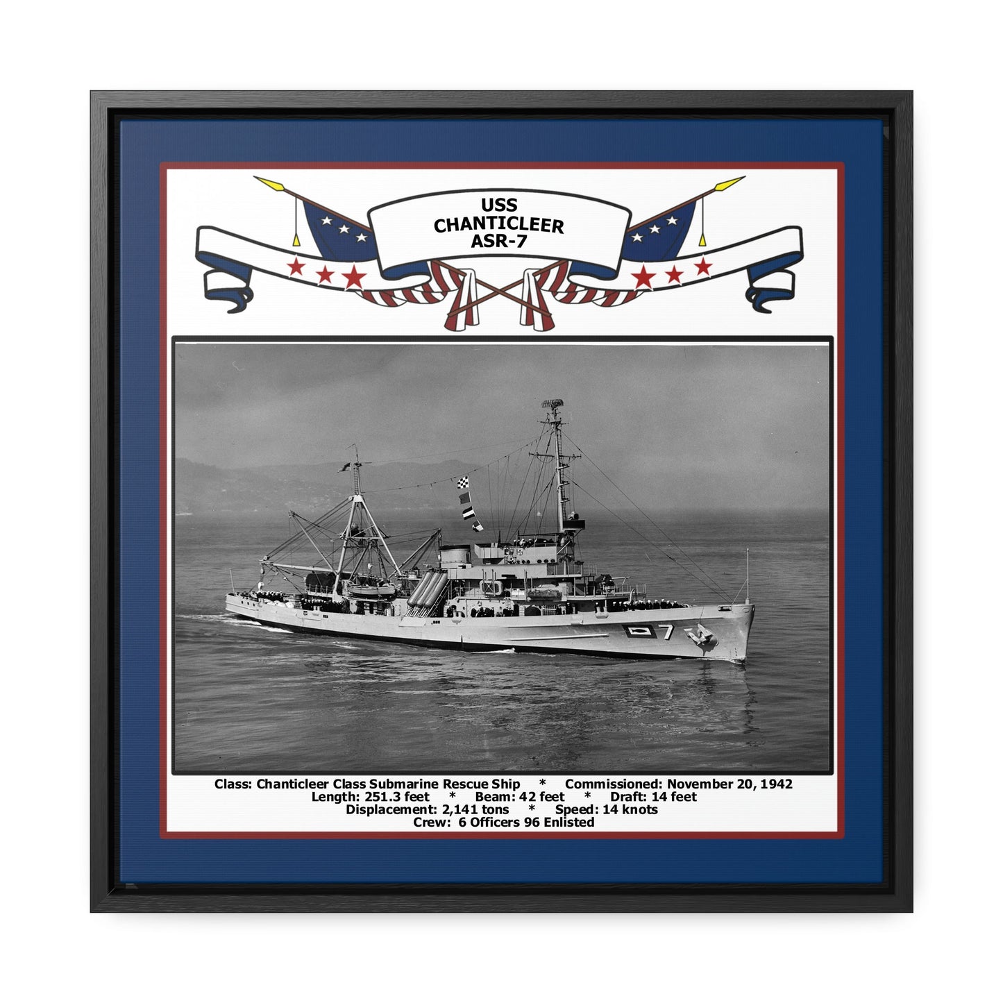 USS Chanticleer ASR-7 Navy Floating Frame Photo Front View