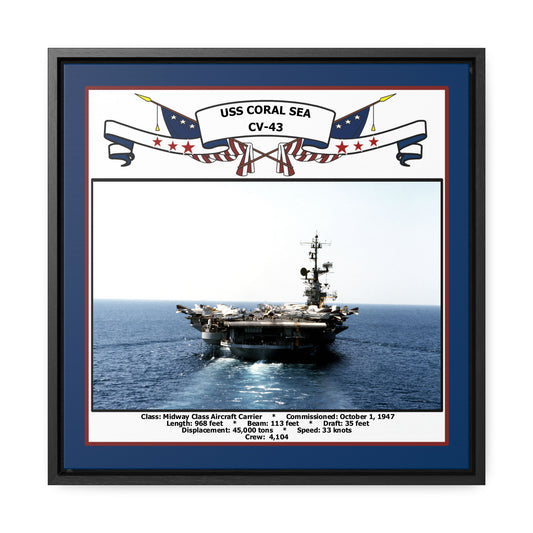 USS Coral Sea CV-43 Navy Floating Frame Photo Front View