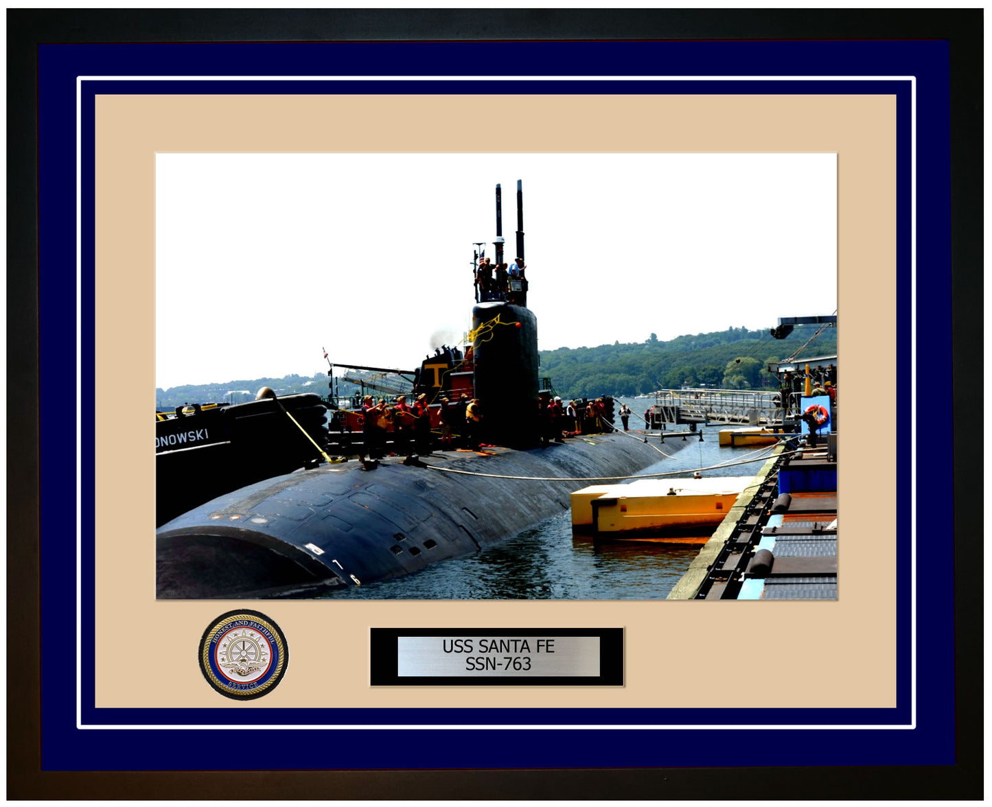 USS Santa Fe SSN-763 Framed Navy Ship Photo Blue