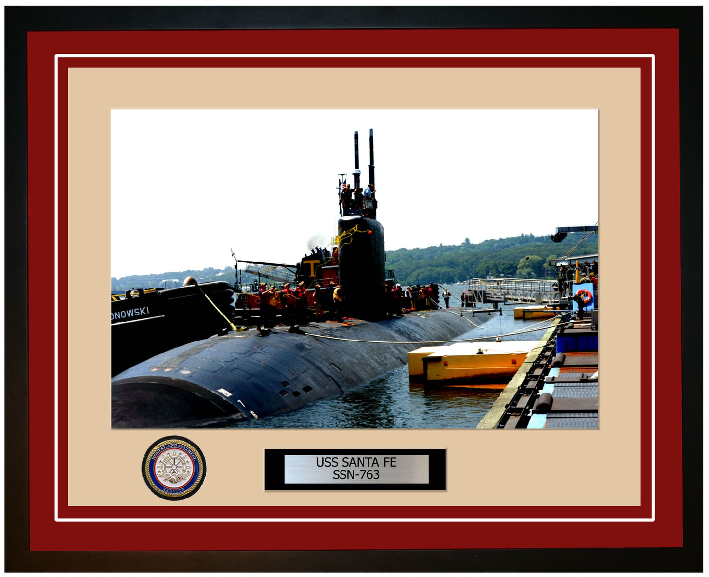USS Santa Fe SSN-763 Framed Navy Ship Photo Burgundy