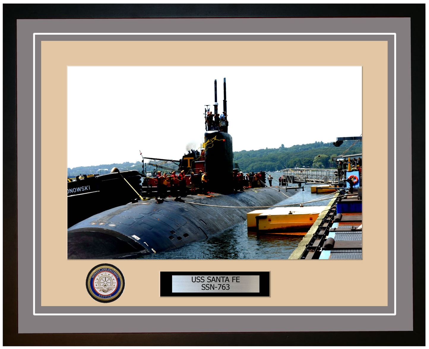 USS Santa Fe SSN-763 Framed Navy Ship Photo Grey