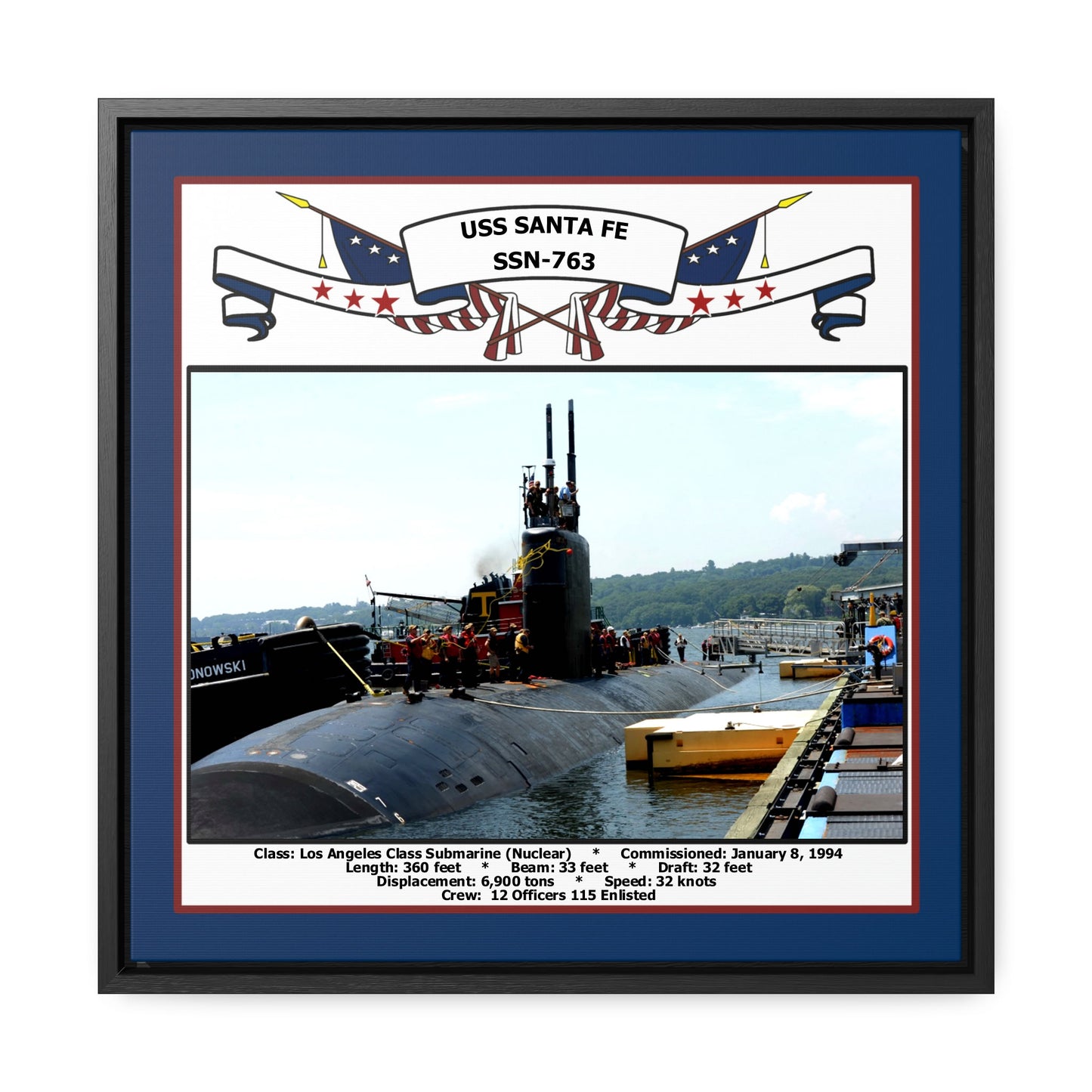 USS Santa Fe SSN-763 Navy Floating Frame Photo Front View