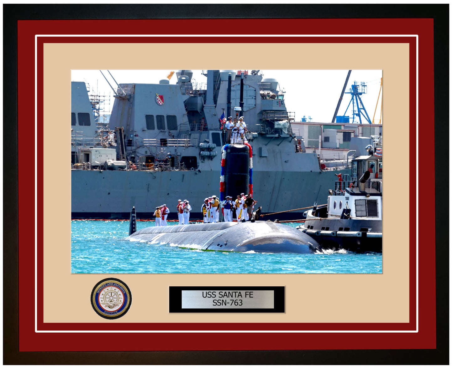 USS Santa Fe SSN-763 Framed Navy Ship Photo Burgundy
