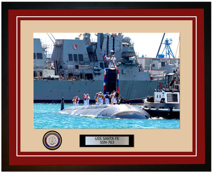 USS Santa Fe SSN-763 Framed Navy Ship Photo Burgundy
