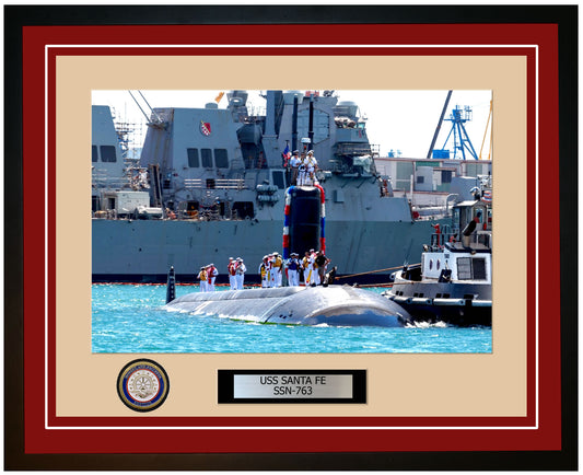 USS Santa Fe SSN-763 Framed Navy Ship Photo Burgundy