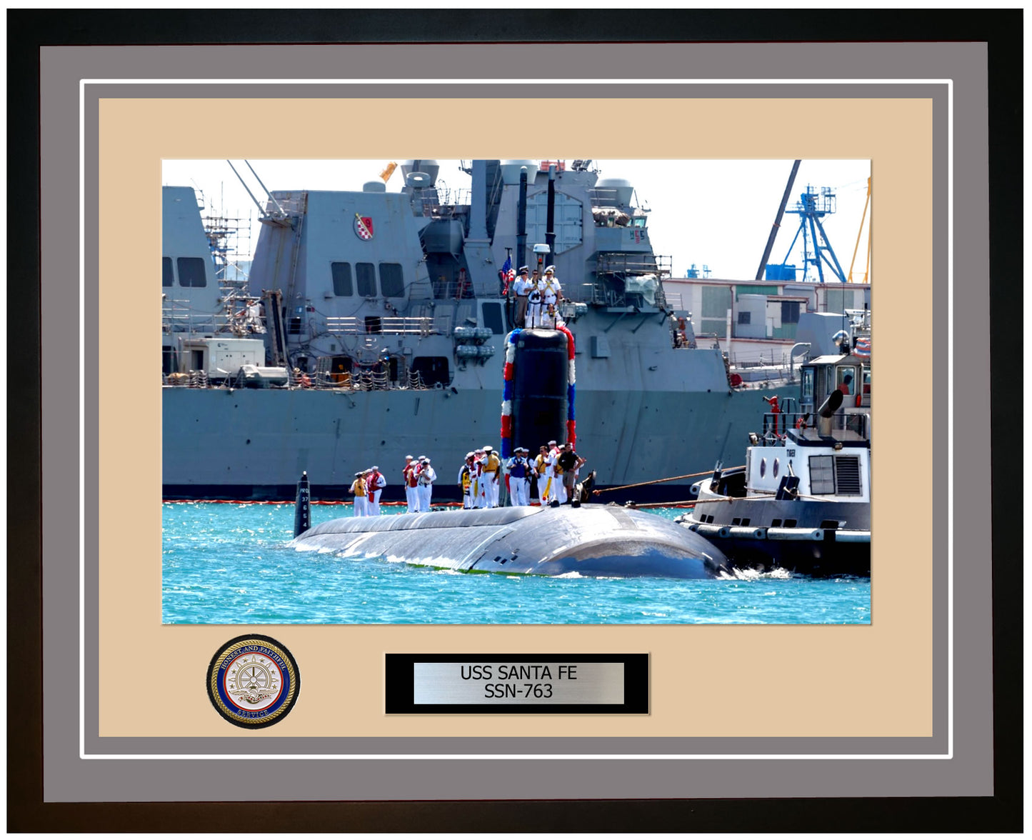 USS Santa Fe SSN-763 Framed Navy Ship Photo Grey