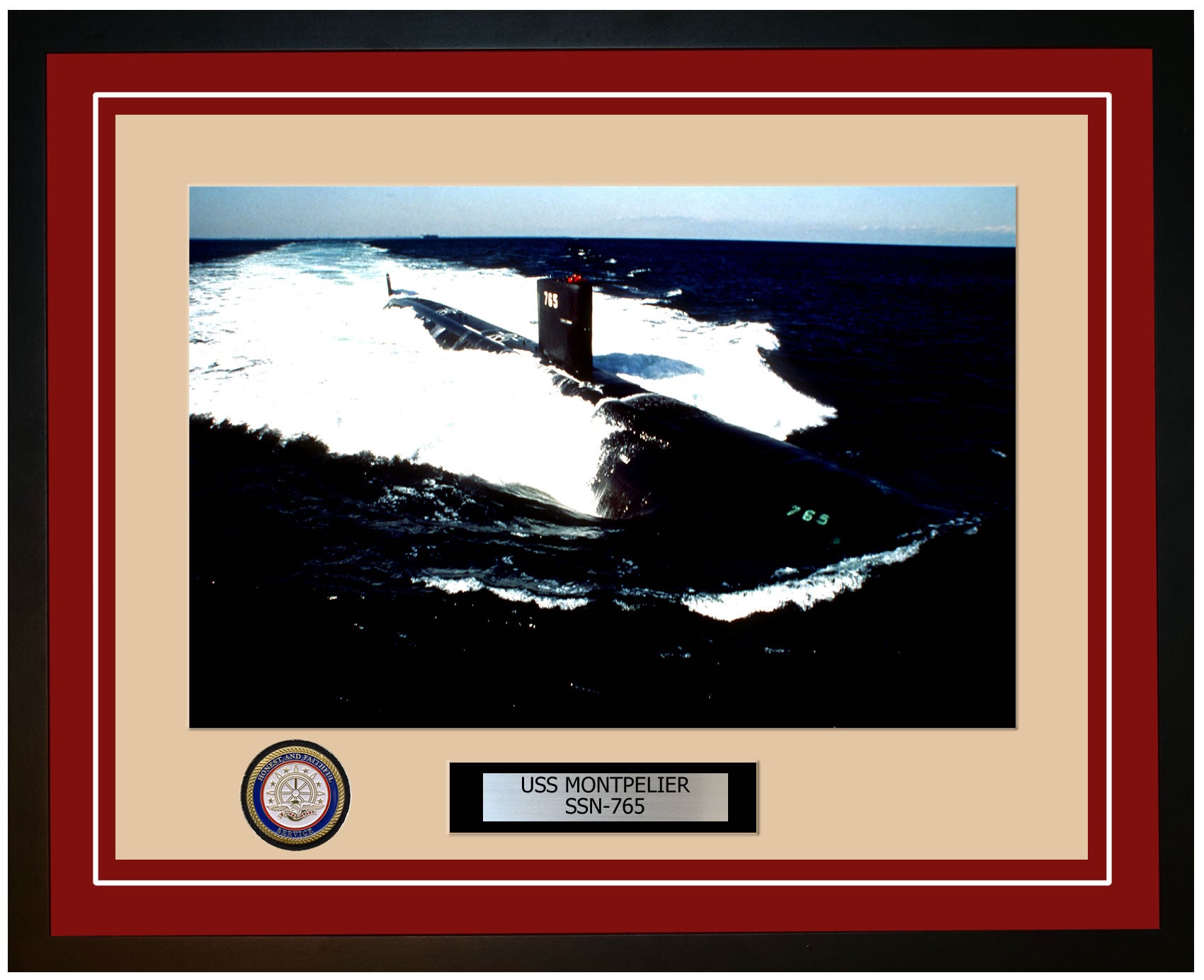 USS Montpelier SSN-765 Framed Navy Ship Photo Burgundy