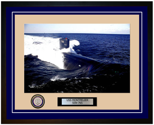 USS Montpelier SSN-765 Framed Navy Ship Photo Blue