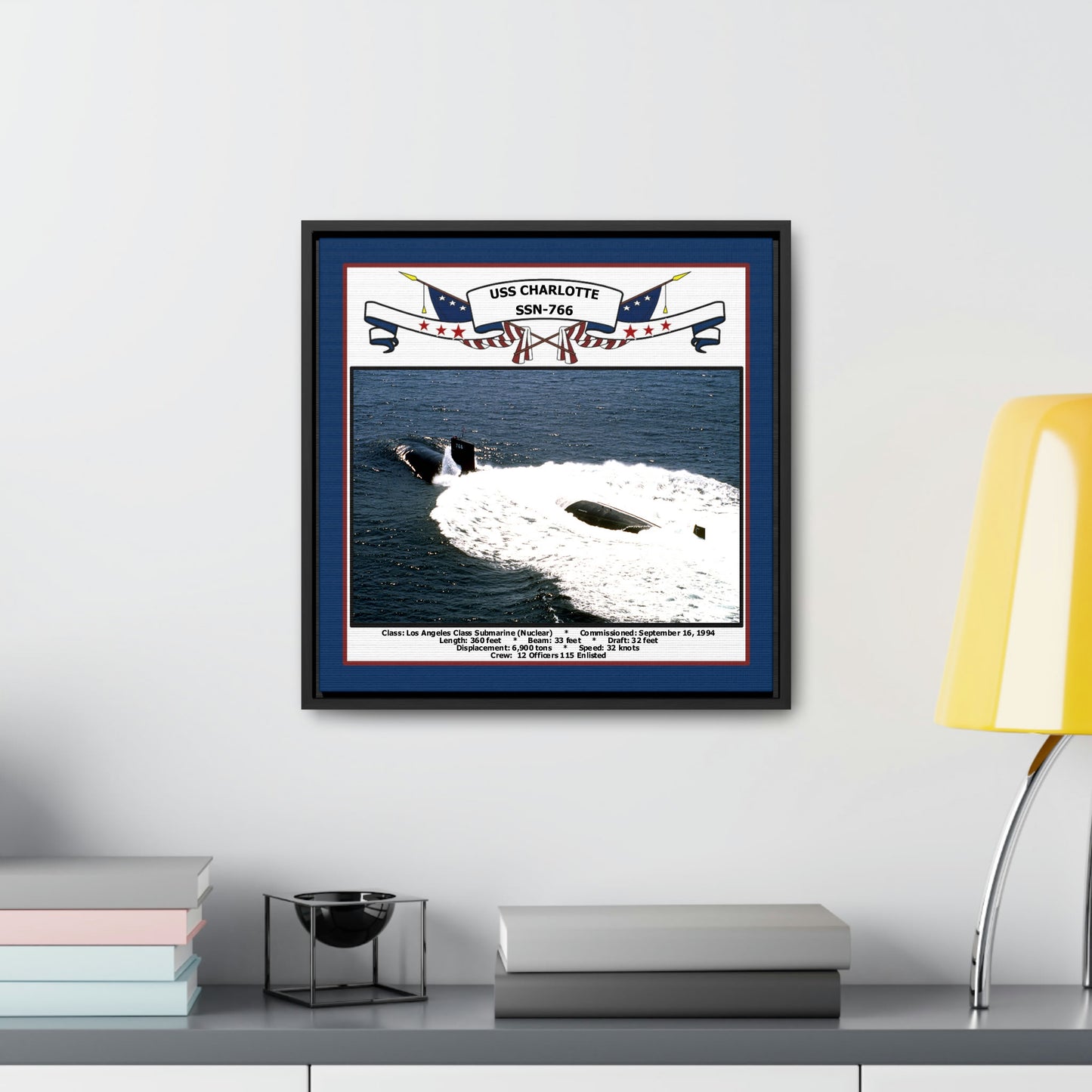 USS Charlotte SSN-766 Navy Floating Frame Photo Desk View