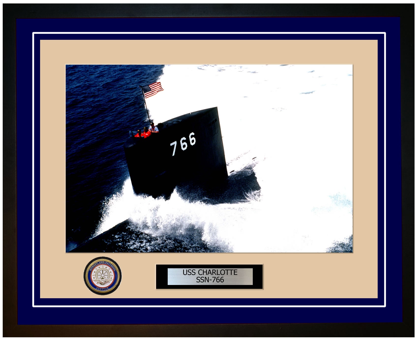 USS Charlotte SSN-766 Framed Navy Ship Photo Blue