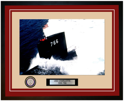 USS Charlotte SSN-766 Framed Navy Ship Photo Burgundy