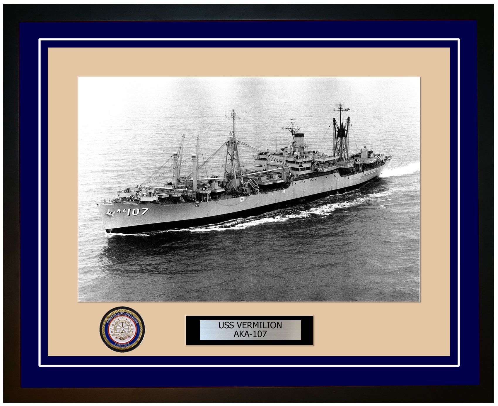 USS Vermilion AKA-107 Framed Navy Ship Photo Blue
