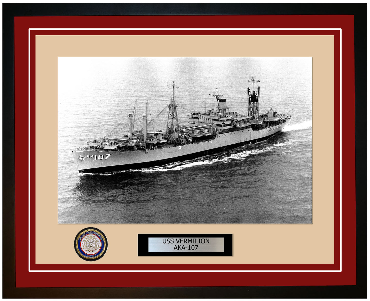 USS Vermilion AKA-107 Framed Navy Ship Photo Burgundy