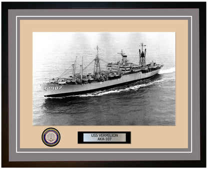 USS Vermilion AKA-107 Framed Navy Ship Photo Grey