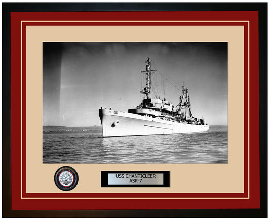 USS CHANTICLEER ASR-7 Framed Navy Ship Photo Burgundy