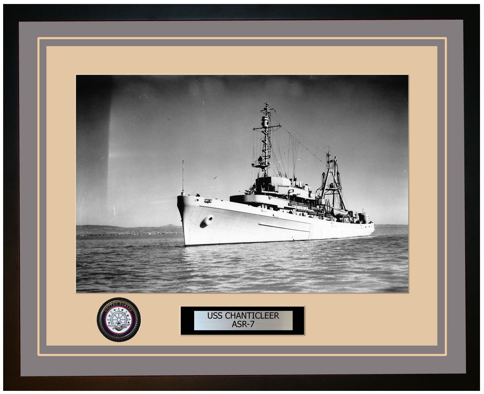 USS CHANTICLEER ASR-7 Framed Navy Ship Photo Grey