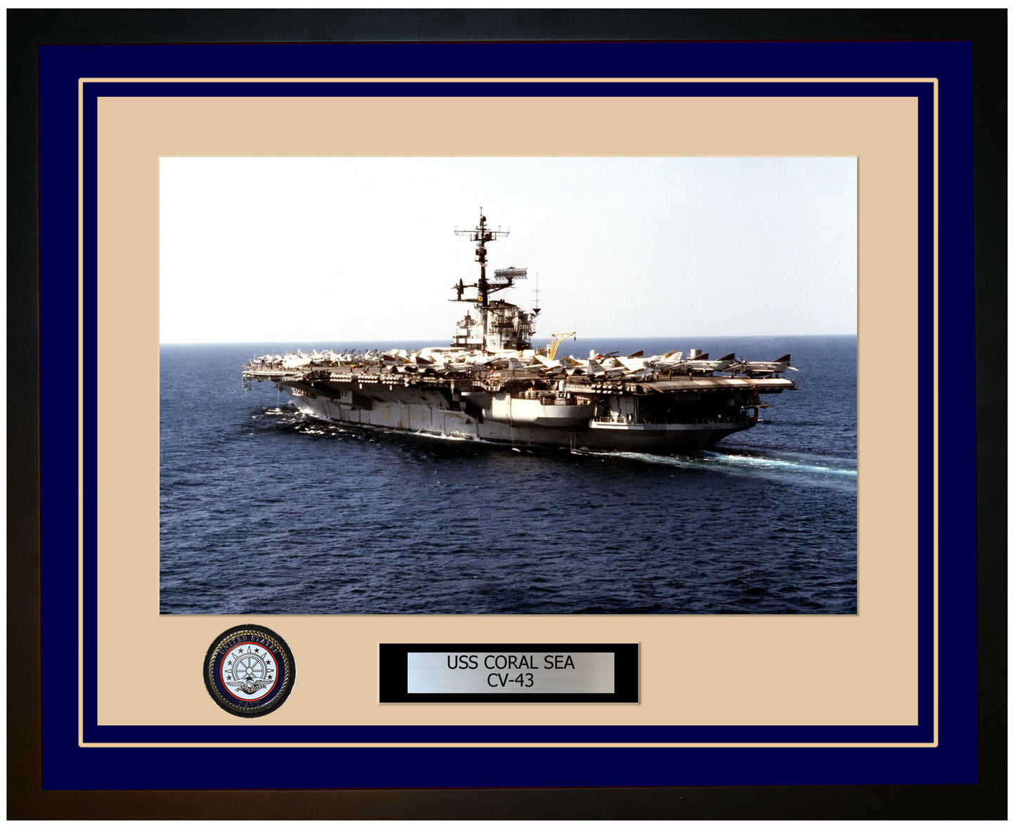 USS CORAL SEA CV-43 Framed Navy Ship Photo Blue