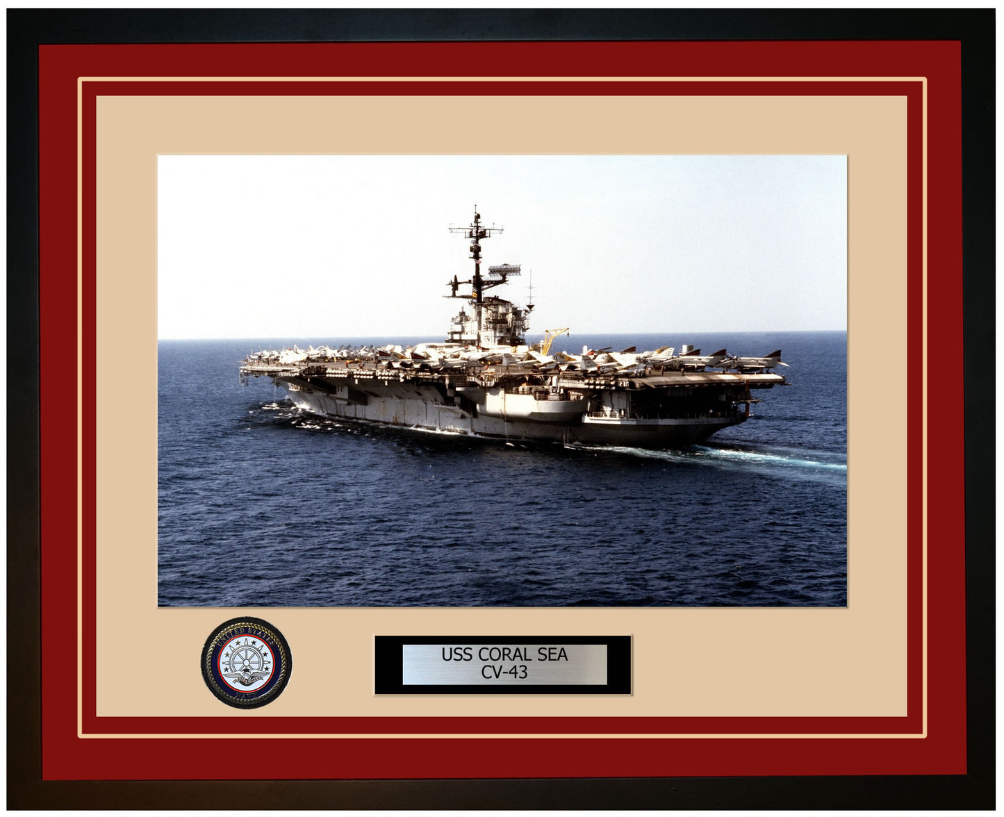 USS CORAL SEA CV-43 Framed Navy Ship Photo Burgundy