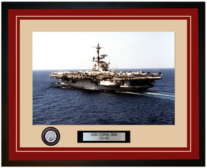 USS CORAL SEA CV-43 Framed Navy Ship Photo Burgundy
