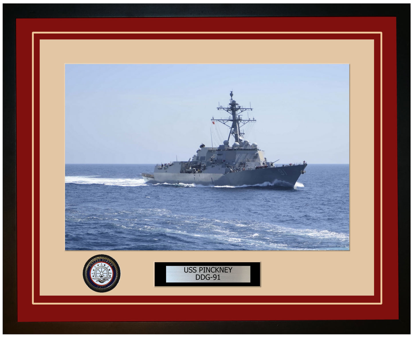 USS PINCKNEY DDG-91 Framed Navy Ship Photo Burgundy