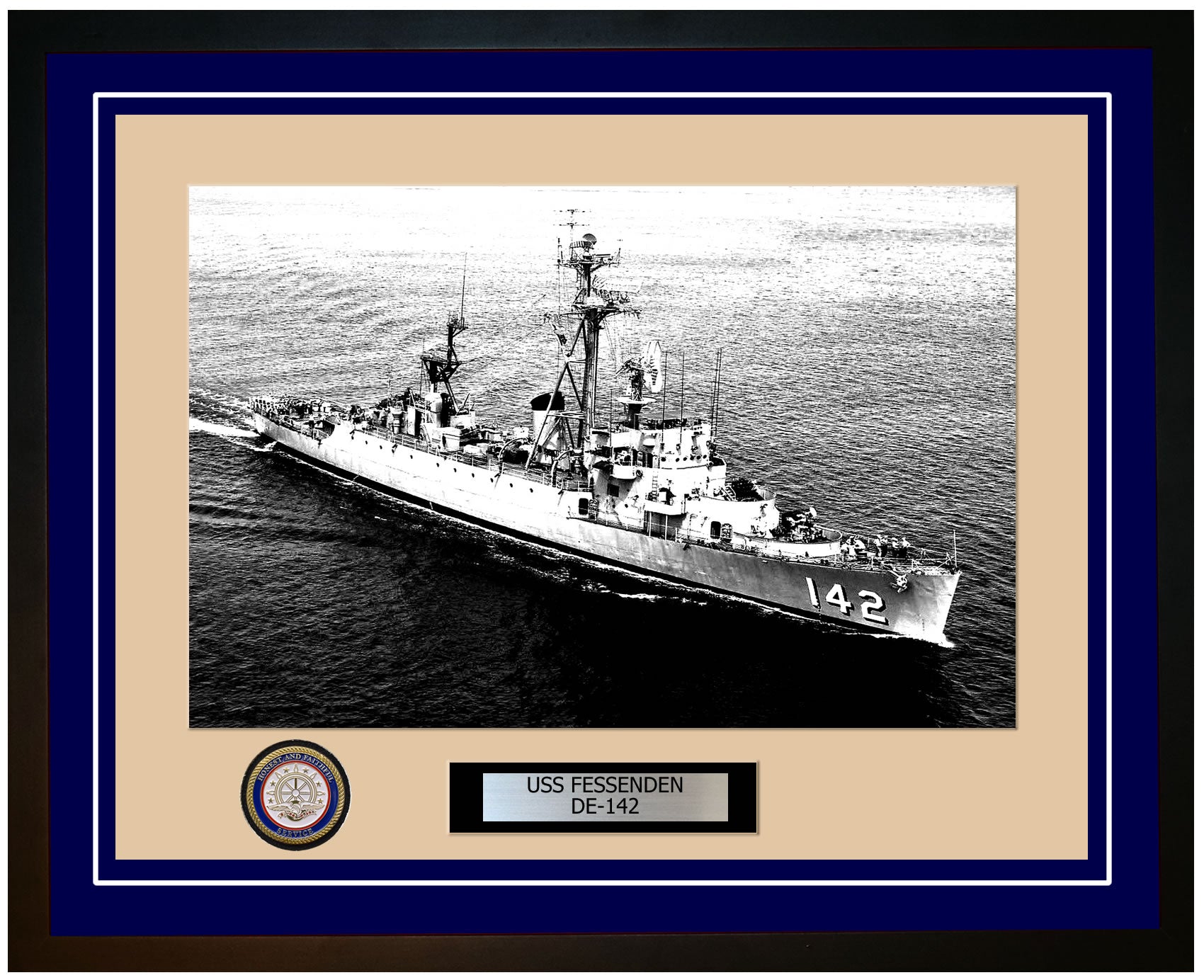 USS Fessenden DE-142 Framed Navy Ship Photo Blue