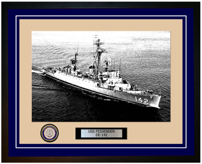 USS Fessenden DE-142 Framed Navy Ship Photo Blue