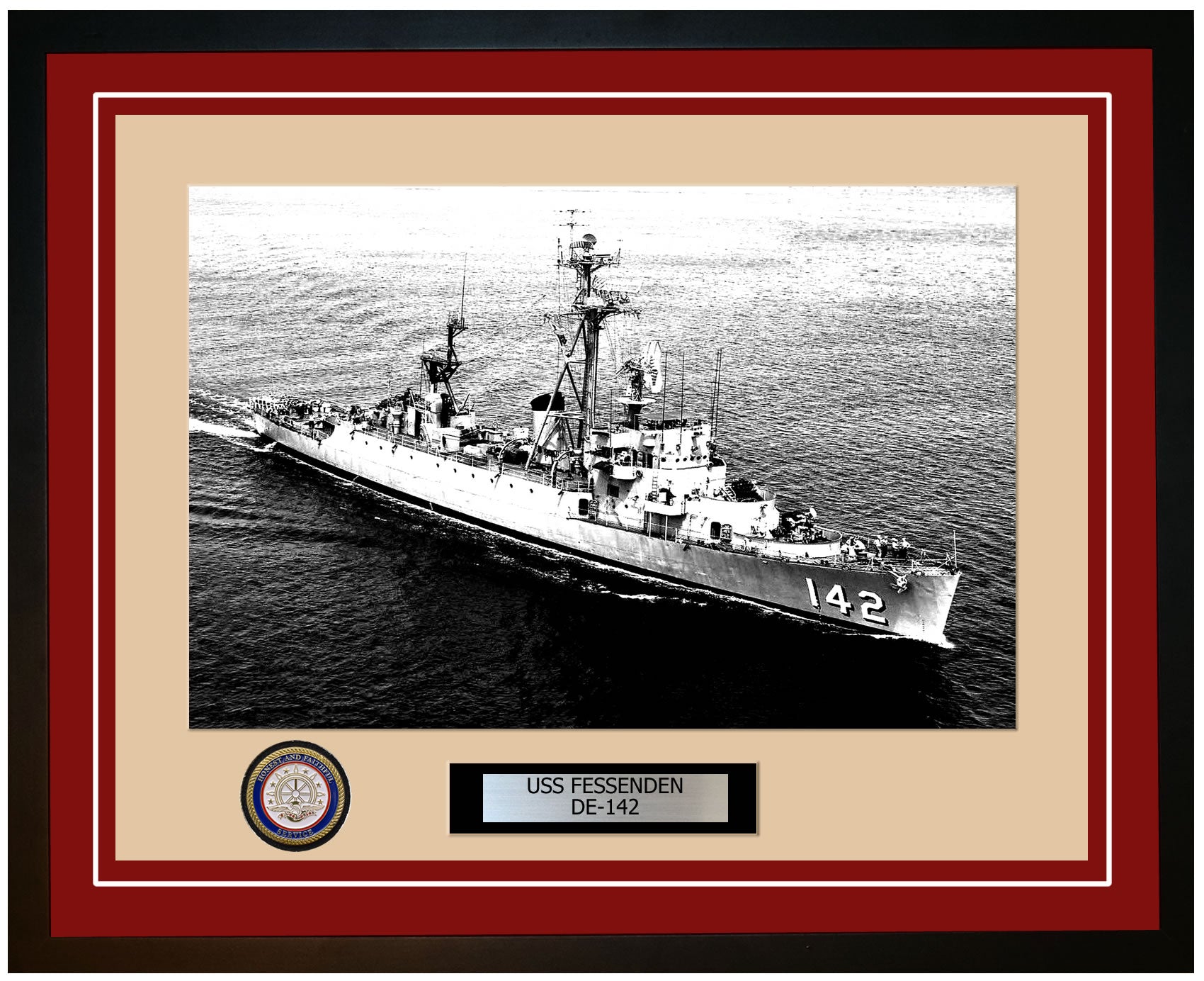 USS Fessenden DE-142 Framed Navy Ship Photo Burgundy