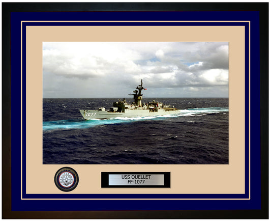 USS OUELLET FF-1077 Framed Navy Ship Photo Blue