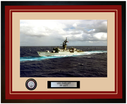 USS OUELLET FF-1077 Framed Navy Ship Photo Burgundy