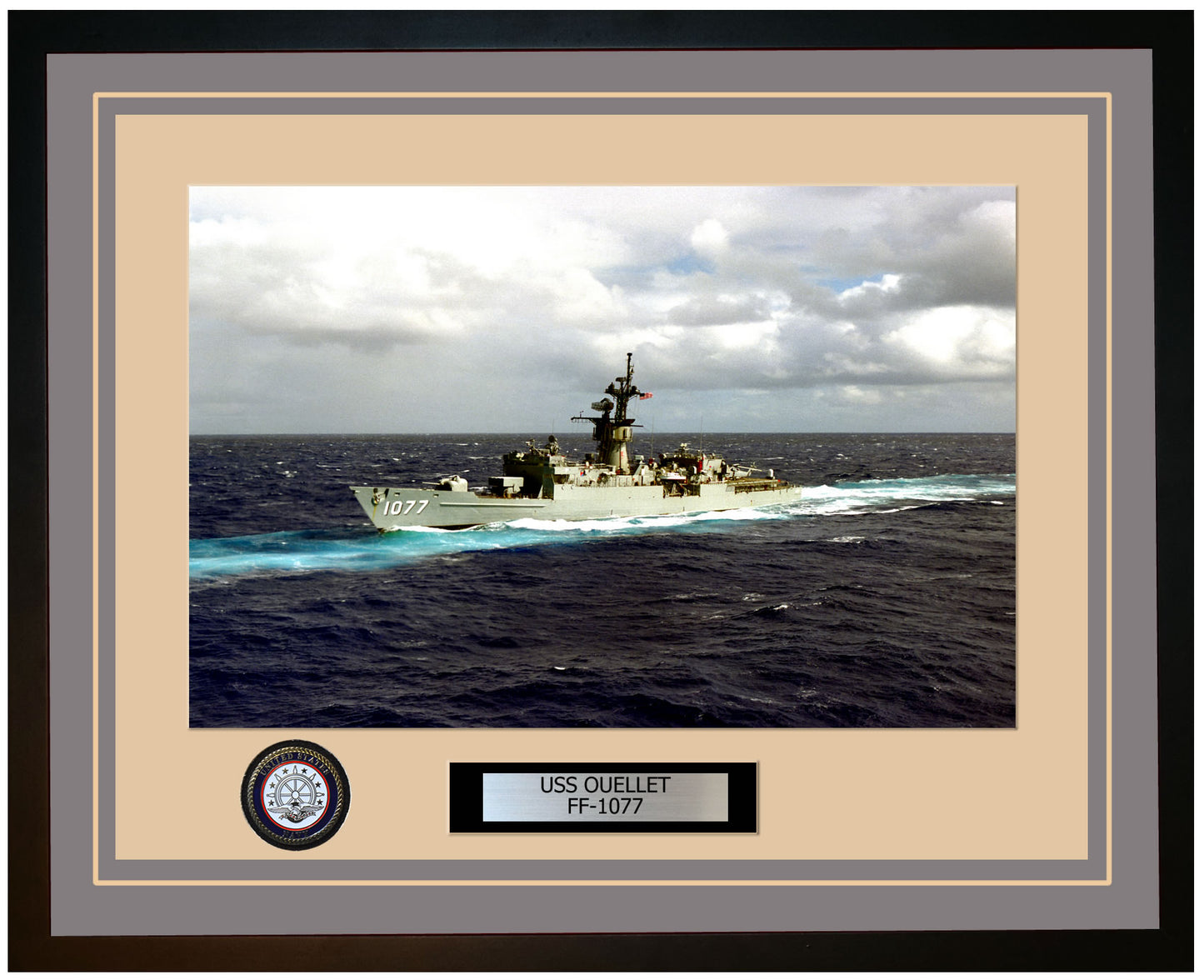 USS OUELLET FF-1077 Framed Navy Ship Photo Grey