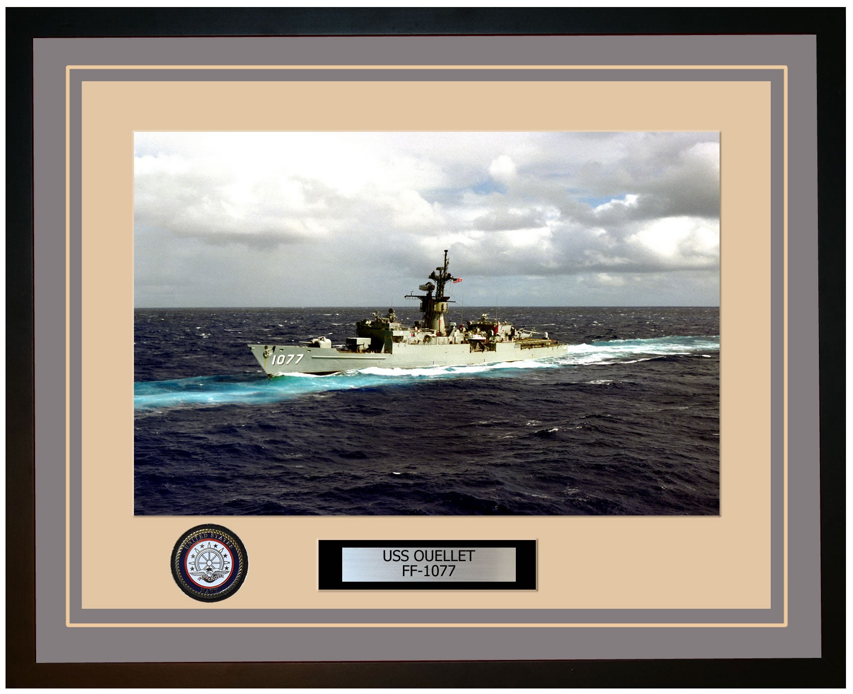 USS OUELLET FF-1077 Framed Navy Ship Photo Grey
