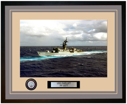 USS OUELLET FF-1077 Framed Navy Ship Photo Grey