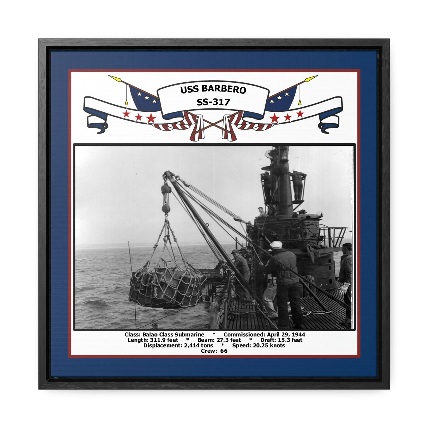 USS Barbero SS-317 Navy Floating Frame Photo Front View