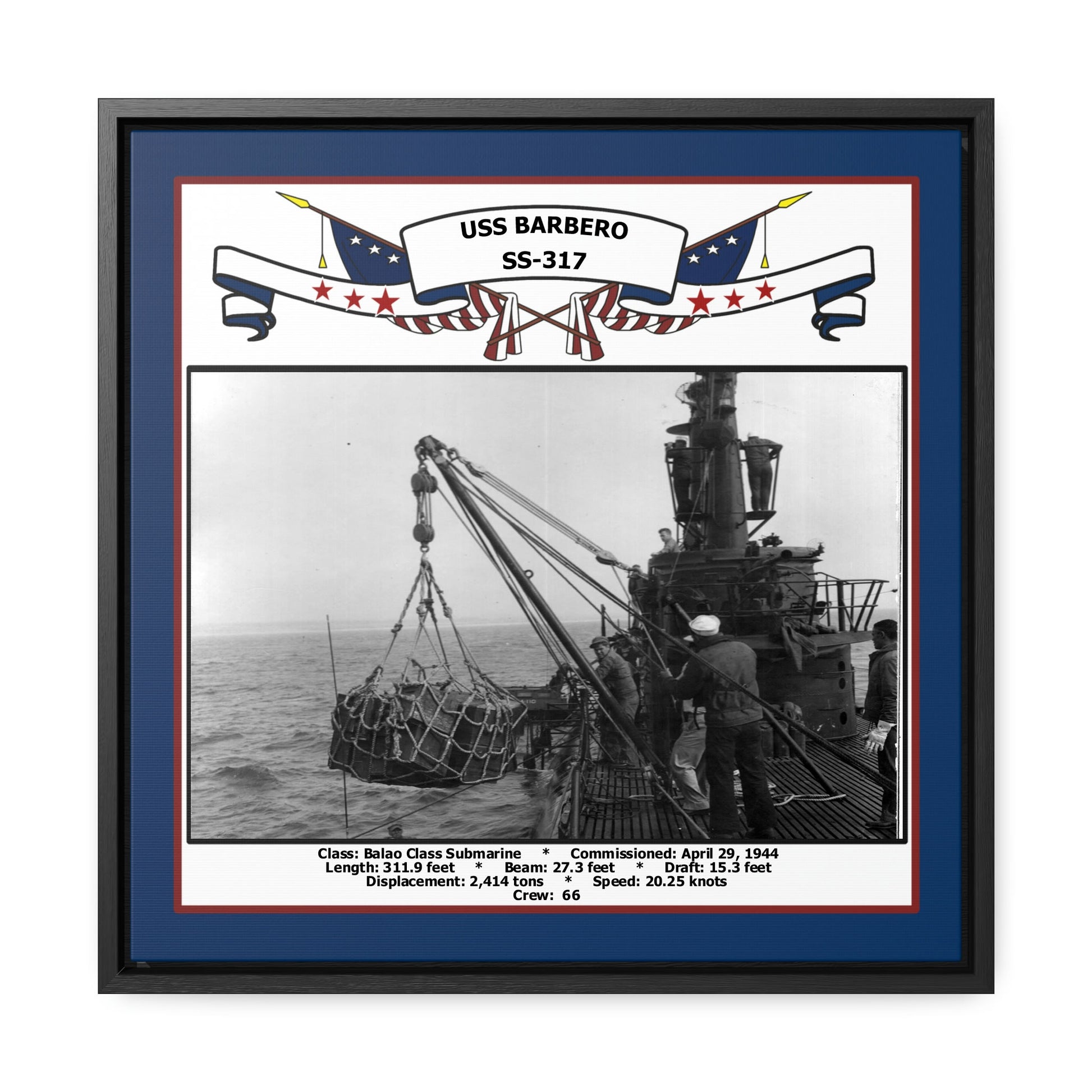 USS Barbero SS-317 Navy Floating Frame Photo Front View