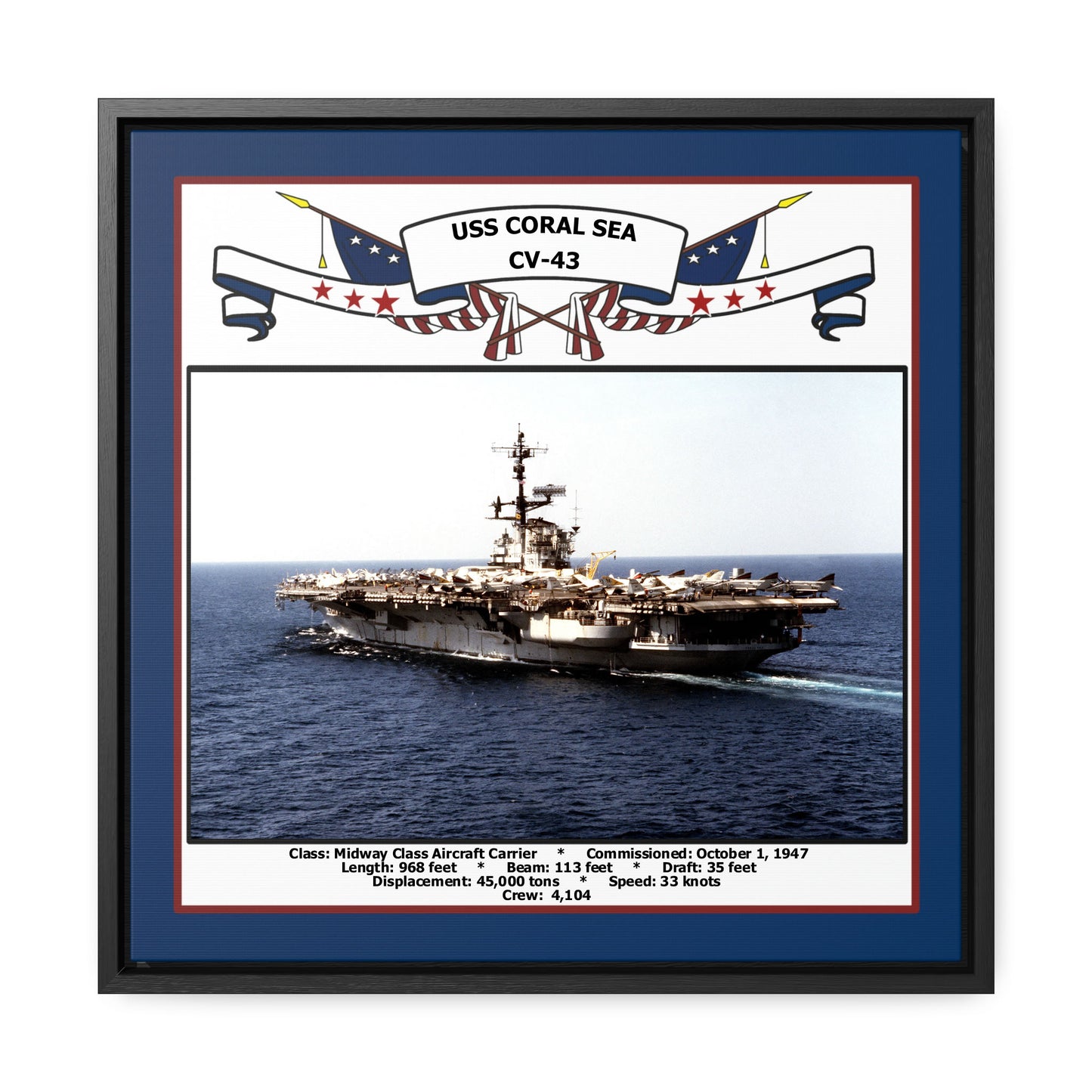 USS Coral Sea CV-43 Navy Floating Frame Photo Front View